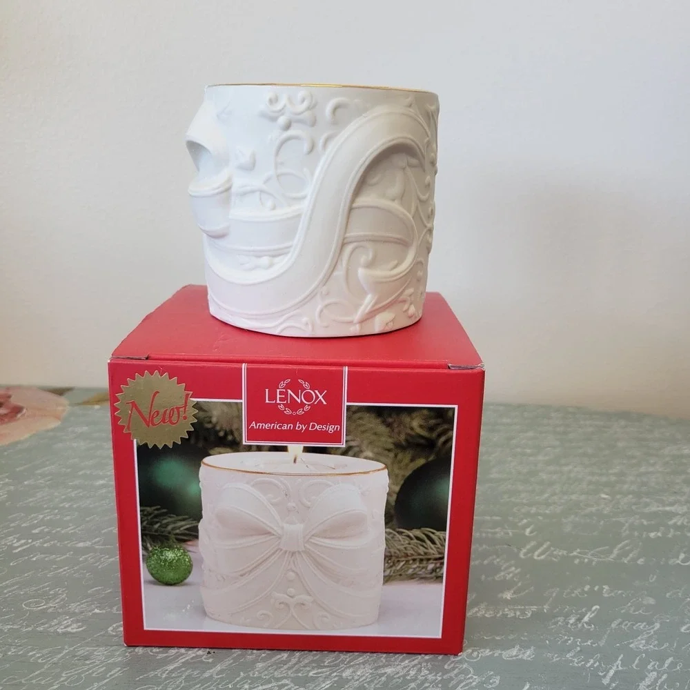 Lenox American‎ by Design Radiant Light Ivory Bow Gold Trim Votive Candle New